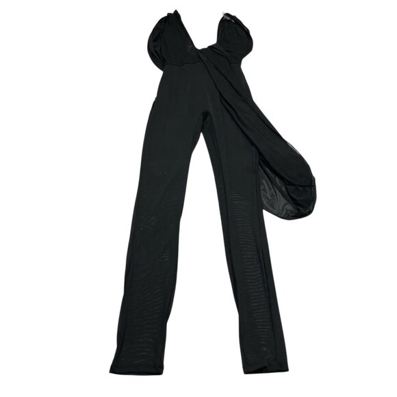 Ktoo Jumpsuit Womens S Black Sheer Mesh Layered Fitted Flare Sleeves Clubwear - Picture 7 of 15